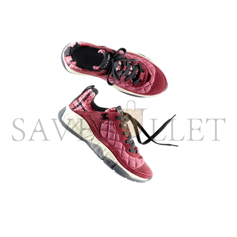 CHANEL SNEAKERS FABRIC, TWEED & SUEDE CALFSKIN LIGHT BURGUNDY, PINK & BLACK G39234 Y55990 K47